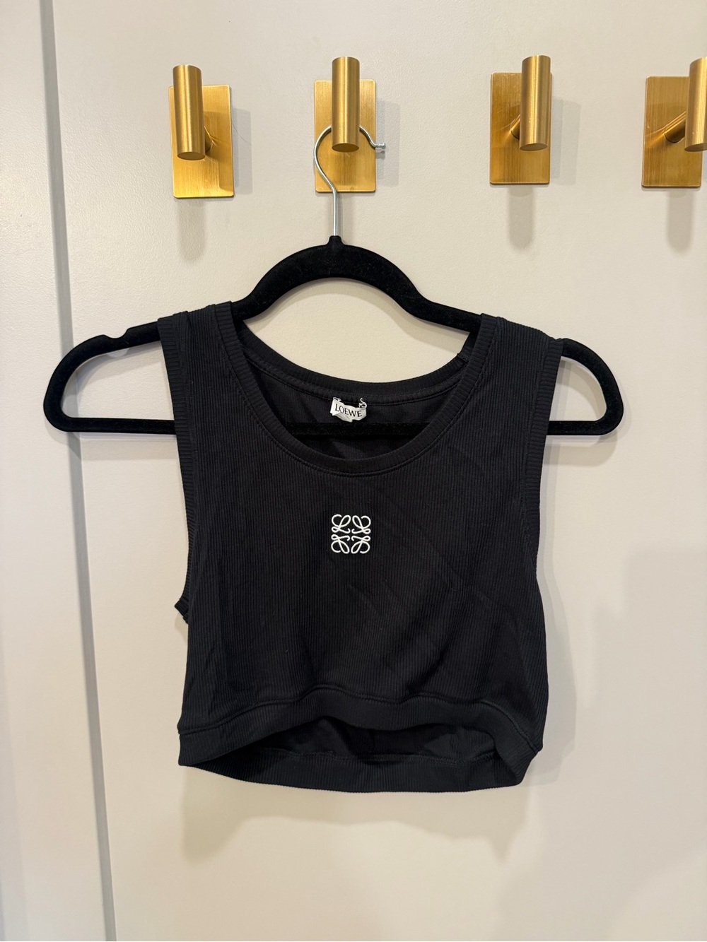 Loewe Black Ribbed Cropped Tank with White Logo